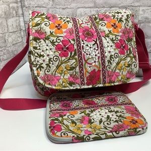 Vera Bradley Messenger Tea Garden Shoulder Crossbody Purse Bag & Tablet Case